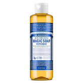 Dr. Bronner's Pure-Castile Peppermint bottle with refreshing scent for versatile cleansing.