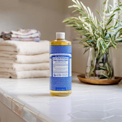Dr. Bronner's Peppermint Pure-Castile lather on skin delivers refreshing cleansing.