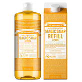 Dr. Bronner’s Pure-Castile Citrus Soap bottle with uplifting citrus aroma for refreshing cleansing.