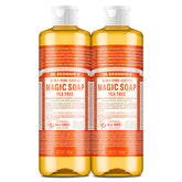 Dr. Bronner's Pure-Castile Tea Tree bottle shows rich lather for versatile cleansing