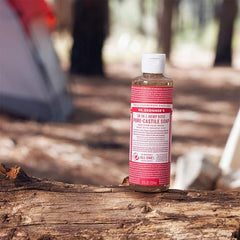 Dr. Bronner's Rose soap lathers well for face, hair, and body care.