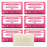 Dr. Bronner's Rose soap bar six-pack packaging emphasizes value and sustainability.