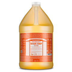 Dr. Bronner's Tea Tree Castile Soap pour shows rich lather for versatile cleaning tasks