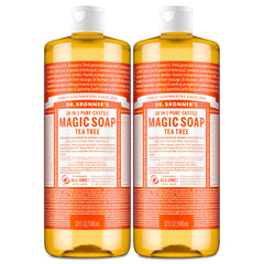 Dr. Bronner’s Tea Tree Pure-Castile liquid bottle for versatile cleanses and skin-friendly lather.