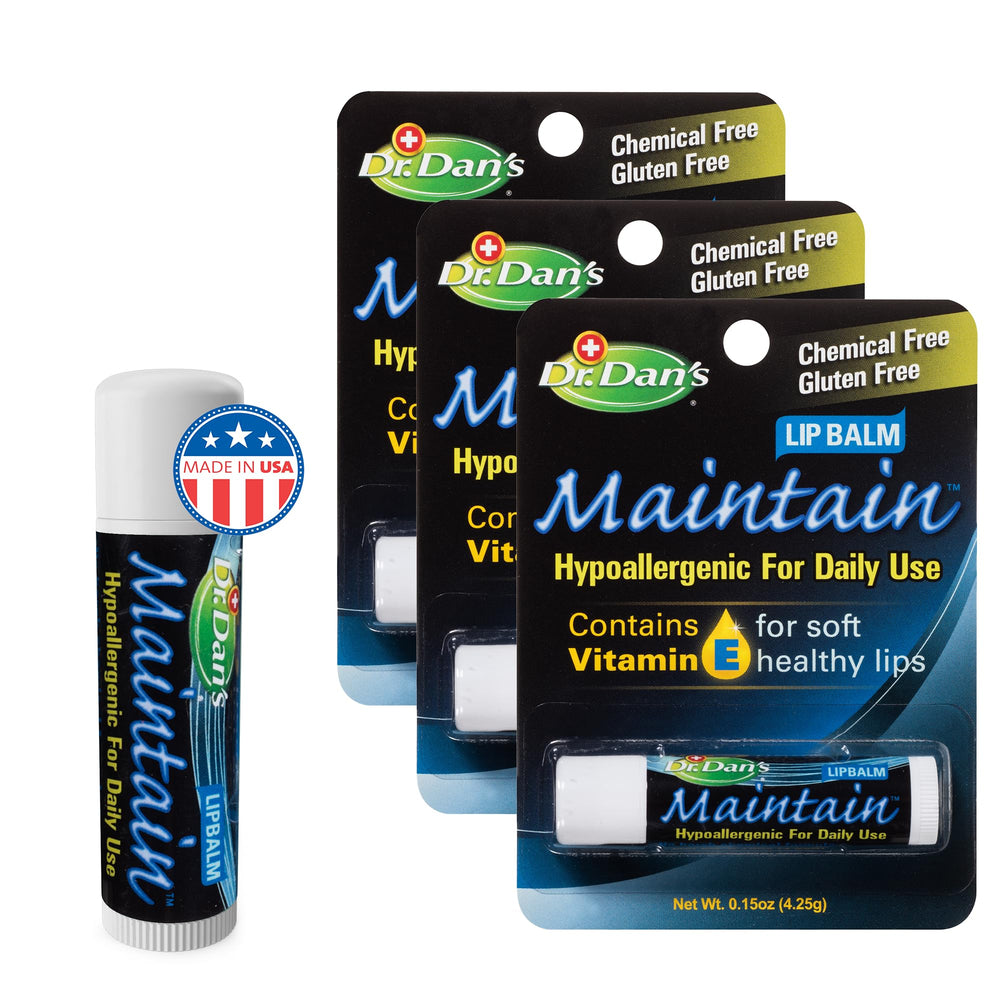 Dr. Dan's Maintain Lip Balm tube shown for everyday lip moisture and protection.