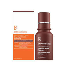 Dr Dennis Gross Advanced Retinol + Ferulic bottle close-up highlighting hydrating overnight treatment.
