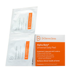 Dr Dennis Gross Alpha Beta Universal Daily Peel step 1 bottle on clean vanity for radiant exfoliation.