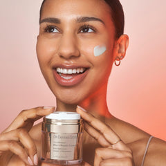 DermInfusions cream texture close-up showing satin-matte finish and fine-line blurring.
