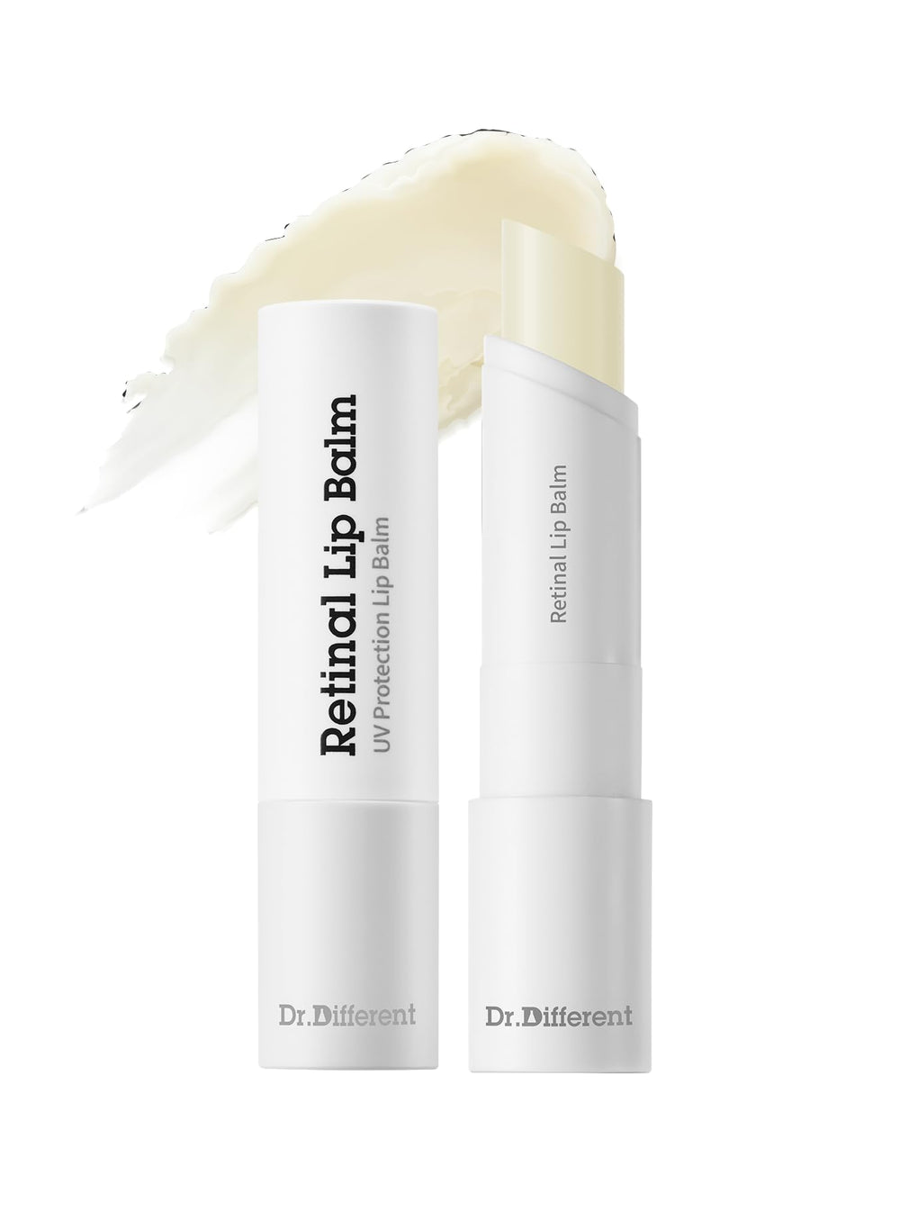 Dr.Different retinal lip balm bottle clear shows long-lasting hydration for dry lips.