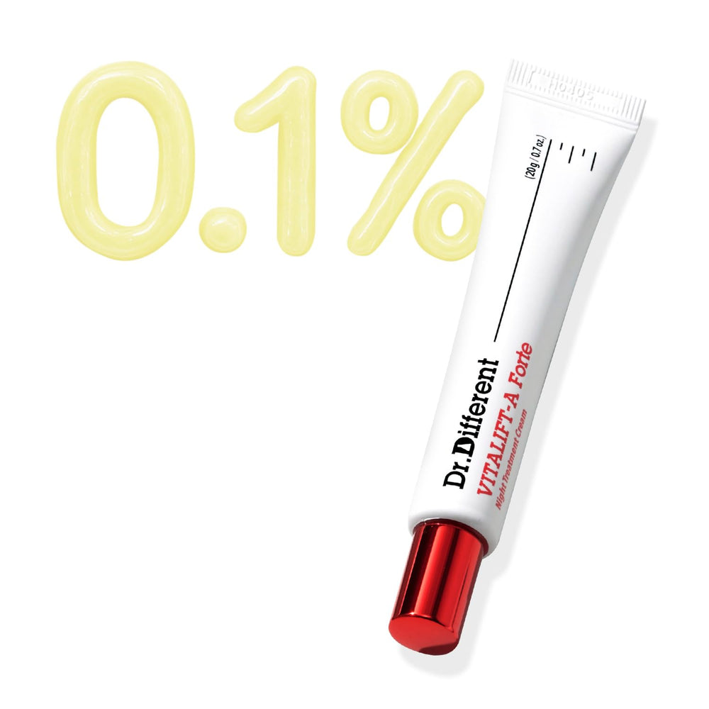 Dr.Different VITALIFT-A Forte retinal bottle closeup shows wrinkle reduction focus