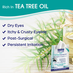 Dr. Fischer Tea Tree Eyelid Wipes on-the-go pouch shows portable daily care