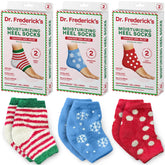 Dr. Frederick's Original moisturizing fuzzy heel socks holiday pack closeup showing gel lining for overnight hydration