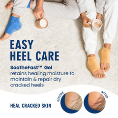 Dr. Frederick's Original fuzzy heel socks in use on feet for overnight moisture and softness