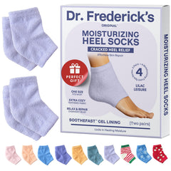 Dr Frederick's Original moisturizing fuzzy heel socks packaging view for gifting and trial