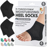 Dr Frederick's Original heel socks packaging closeup for trusted hydration and care.