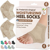 Dr. Frederick's Original heel socks on foot, beige color for overnight hydration.
