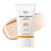 Dr.G Bright Toning Up Tinted Sunscreen tube packaging for an even complexion.