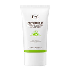 Dr.G Green Mild Up Defense bottle showing lightweight mineral sunscreen for daily protection