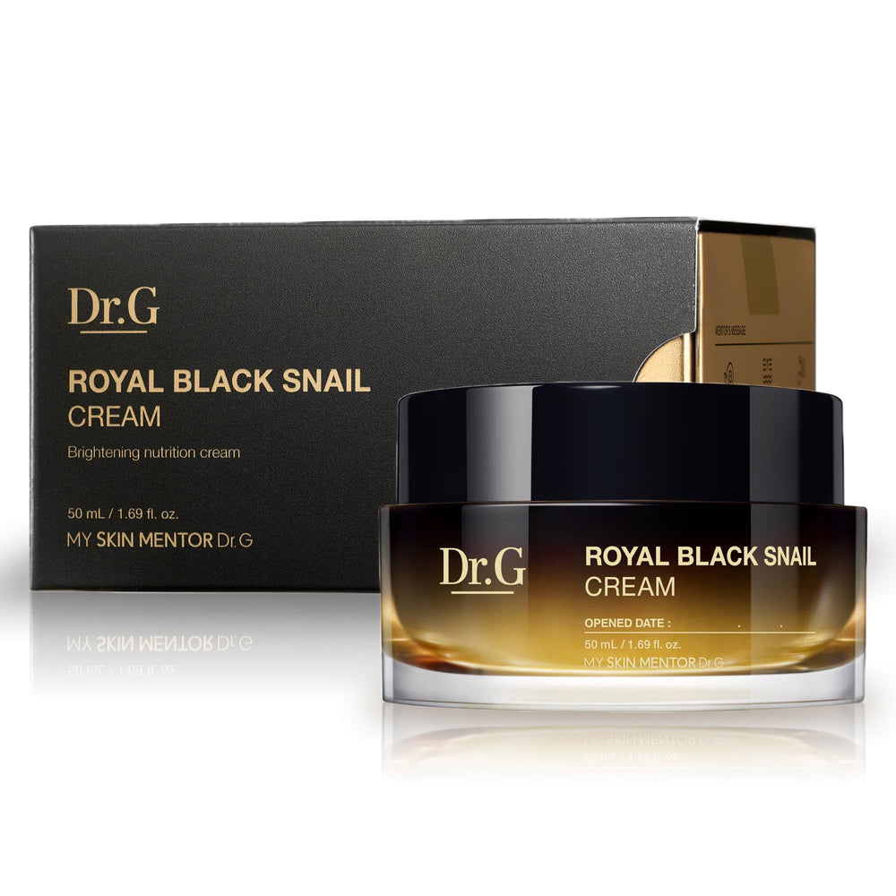Dr.G Royal Black Snail Cream jar closeup showing rich hydration texture.