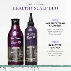 Dr. Groot shampoo label closeup emphasizes biotin and prebiotics for scalp health.