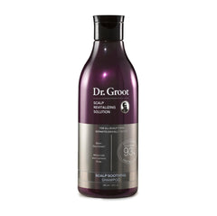 Dr. Groot Scalp Soothing Shampoo bottle highlights refreshing orange-geranium scent for daily scalp care.