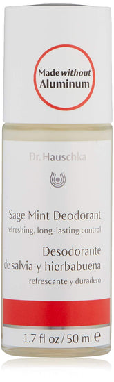 Dr. Hauschka Sage Mint Deodorant bottle showing aluminum-free formula for gentle odor control.