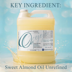 Dr Joe Lab Sweet Almond Oil bottle pour highlights easy application for daily moisturizer.