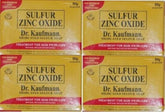 Dr. Kauffman Soap medicated sulfur bar packaging, four-bar set for family use.
