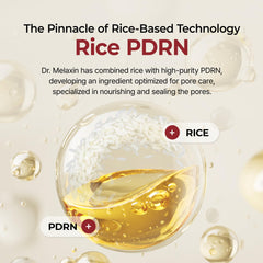 Dr.Melaxin Peel Shot Glow Rice PDRN Serum droplet demonstrates hydration and natural glow.