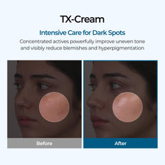 Dr.Melaxin TX Cream bottle label close-up highlighting fragrance-free formula.