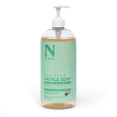 Dr. Natural Castile liquid soap pump bottle shows all-in-one cleansing for skin and hair