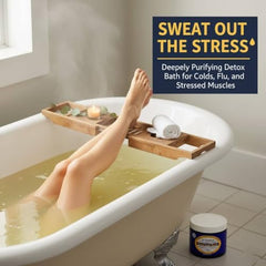 Dr. Singha's Mustard Bath Salts jar close-up highlights premium ingredients