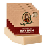 Dr. Squatch Bay Rum bar packaging with bold branding and eco-friendly materials for a premium shower routine.