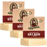 Dr. Squatch Bay Rum bar soap 3-pack packaging for easy daily freshness.