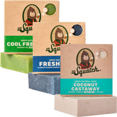 Dr. Squatch Coconut Castaway bar delivers a rich lather for a refreshing morning cleanse.