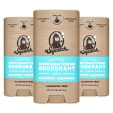 Dr. Squatch Coconut Castaway packaging shows three aluminum-free sticks for convenient daily use.