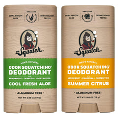 Dr. Squatch Summer Citrus deodorant bottle close-up showing long-lasting odor protection
