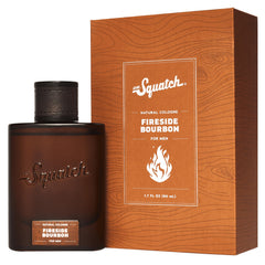Dr. Squatch Fireside Bourbon Cologne bottle shows long-lasting woodsy scent for daily wear.