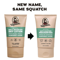 Dr. Squatch lotion-like application on skin delivering quick-drying powder finish.