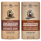 Dr. Squatch Maverick Musk deodorant bottle shows aluminum-free protection for daily wear.