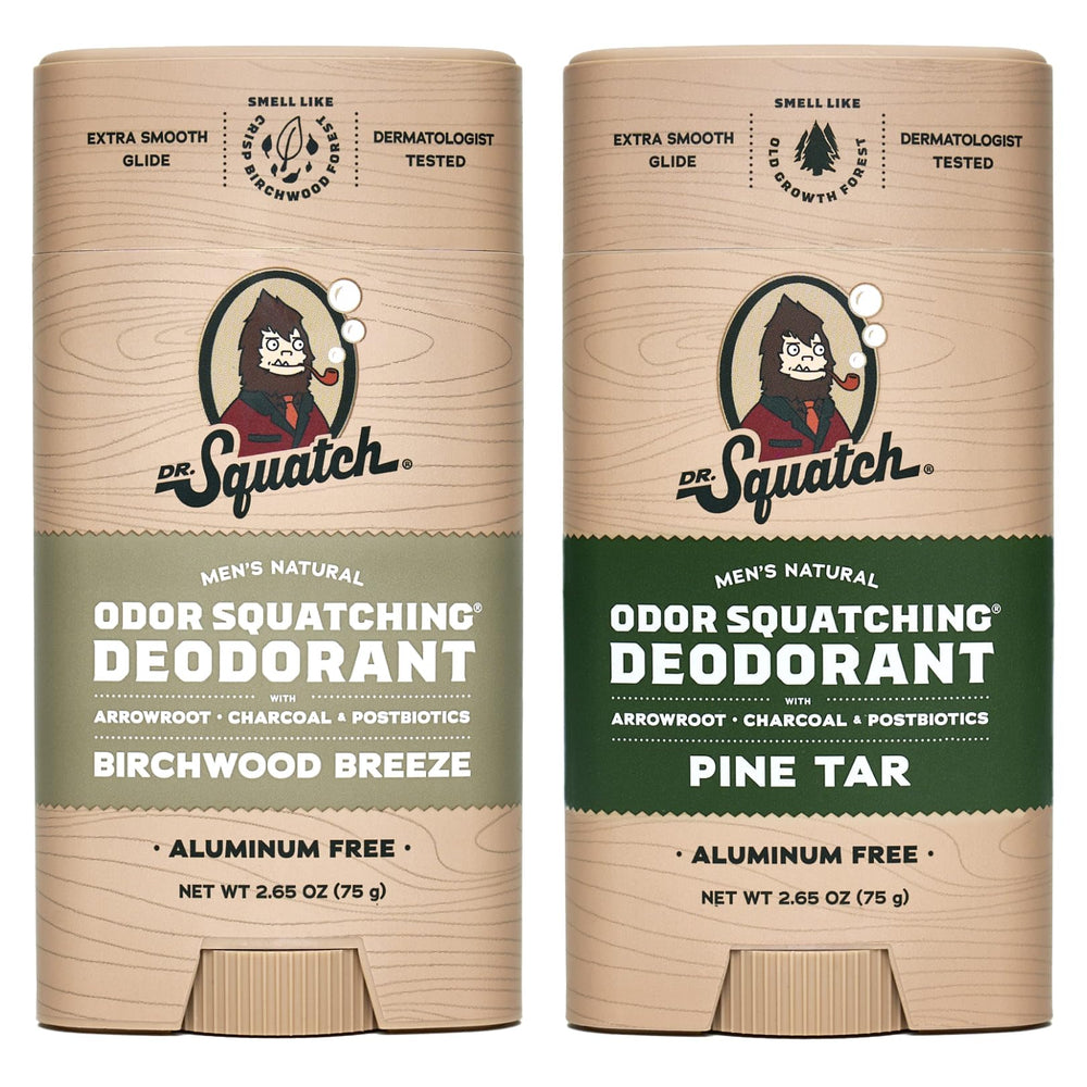 Dr. Squatch Pine Tar Breeze deodorant pack shows natural protection for daily wear and confident freshness.