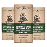 Dr. Squatch Pine Tar deodorant bottle showing aluminum-free protection