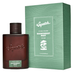 Dr. Squatch Rainforest Mist bottle closeup highlighting a long-lasting, nature-inspired scent.