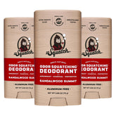 Dr. Squatch Sandalwood Summit deodorant 3-pack on display for all-day odor protection.