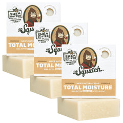 Dr. Squatch Total Moisture Bar unscented 3-pack front view, fragrance-free hydration for daily showers.