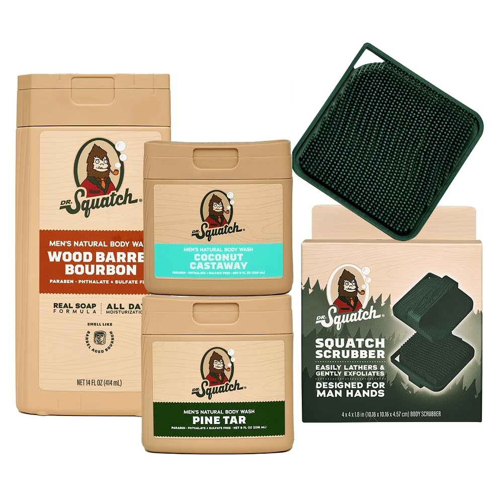 Dr. Squatch Wood Barrel Bourbon bottle with bold scent and rich lather for daily grooming