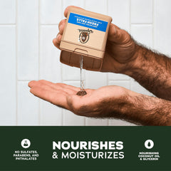 Dr. Squatch Wood Barrel Bourbon bottle showcases rugged, masculine scent.