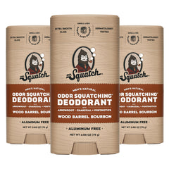 Dr. Squatch Wood Barrel Bourbon deodorant pack offers natural protection for all-day freshness.