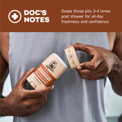 Dr. Squatch ingredients arrowroot-charcoal-probiotics highlight natural odor-control ingredients.