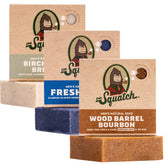 Dr. Squatch Wood Barrel Bourbon soap bar offers rugged scent for a refreshing morning ritual.